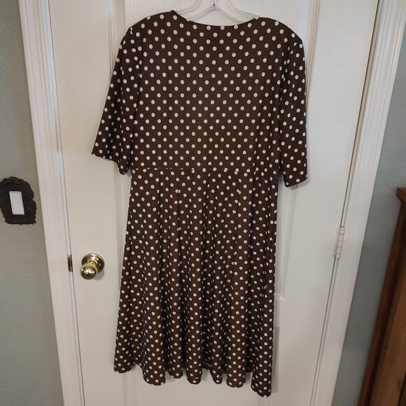 Vintage Robbie Bee Brown Polka Dot Dress Size L 95% Polyester - Picture 6 of 8